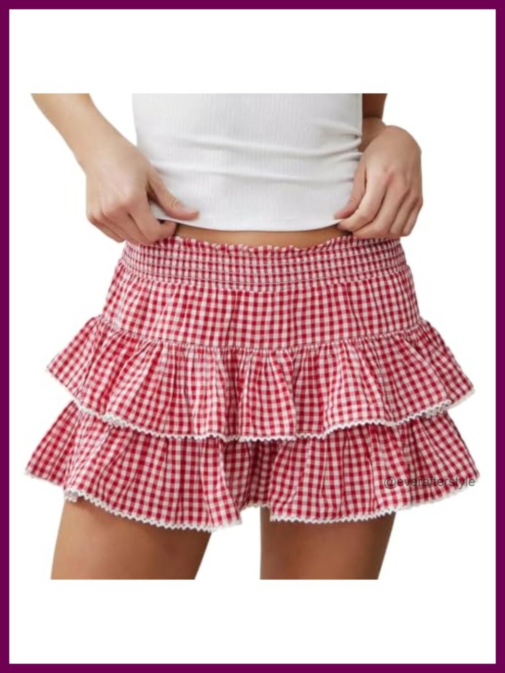 Women Y2K Plaid Ruffle Mini Skirt Flowy Layered Short A-Line Polyester